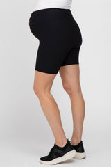 Black Crossover Waist Maternity Bike Shorts