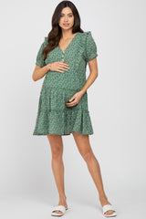 Green Floral Tiered Ruffle Maternity Dress