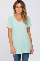 Mint Green Textured V-Neck Maternity Top