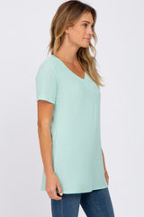 Mint Green Textured V-Neck Top