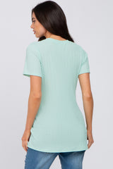 Mint Green Textured V-Neck Maternity Top