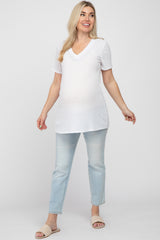 White Textured V-Neck Maternity Top