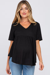 Black Ribbed Babydoll Maternity Top