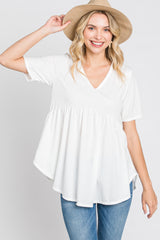 Ivory Ribbed Babydoll Top