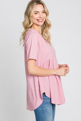 Pink Ribbed Babydoll Top