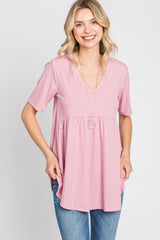 Pink Ribbed Babydoll Top