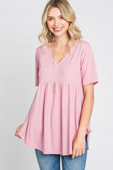 Pink Ribbed Babydoll Top