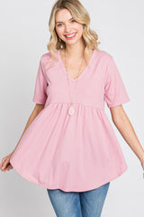 Pink Ribbed Babydoll Top