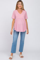 Pink Ribbed Babydoll Maternity Top