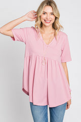 Pink Ribbed Babydoll Maternity Top