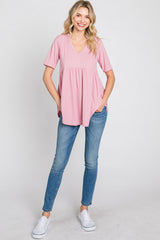 Pink Ribbed Babydoll Top