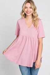 Pink Ribbed Babydoll Top