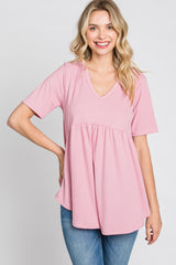 Pink Ribbed Babydoll Top