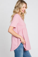 Pink Ribbed Babydoll Top