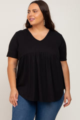 Black Ribbed Babydoll Maternity Plus Top