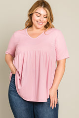 Pink Ribbed Babydoll Plus Top