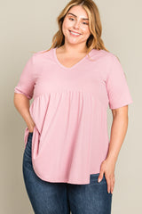 Pink Ribbed Babydoll Plus Top