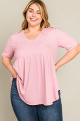 Pink Ribbed Babydoll Plus Top