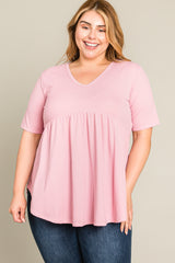 Pink Ribbed Babydoll Plus Top