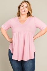 Pink Ribbed Babydoll Plus Top