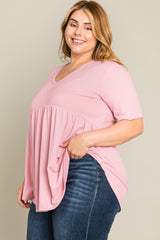 Pink Ribbed Babydoll Plus Top