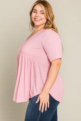 Pink Ribbed Babydoll Plus Top