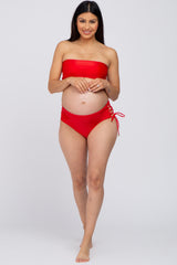 Red Strapless Lace Up Side Two-Piece Maternity Bikini Set