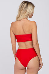 Red Strapless Lace Up Side Two-Piece Bikini Set