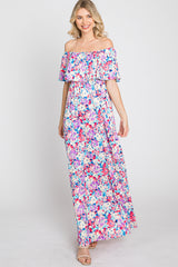 Pink Floral Off Shoulder Maternity Maxi Dress