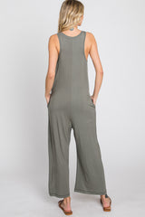 Olive Sleeveless Button Front Cropped Jumpsuit