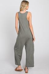 Olive Sleeveless Button Front Cropped Jumpsuit