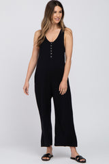 Black Sleeveless Button Front Cropped Maternity Jumpsuit