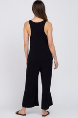 Black Sleeveless Button Front Cropped Maternity Jumpsuit