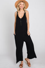 Black Sleeveless Button Front Cropped Maternity Jumpsuit