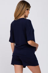 Navy Pocket Front Maternity Pajama Short Set