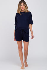 Navy Pocket Front Maternity Pajama Short Set