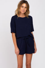 Navy Pocket Front Maternity Pajama Short Set