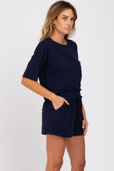 Navy Pocket Front Pajama Short Set