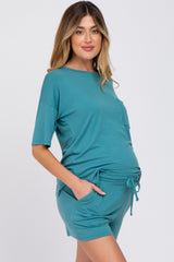 Teal Pocket Front Maternity Pajama Short Set