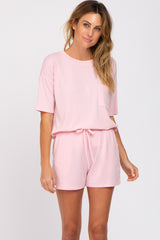 Pink Pocket Front Maternity Pajama Short Set