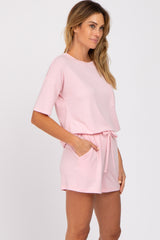 Pink Pocket Front Pajama Short Set