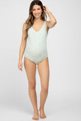 Mint Printed Ribbed Scoop Back Maternity One Piece Swimsuit