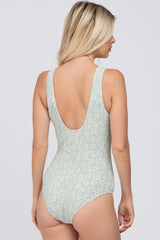 Mint Printed Ribbed Scoop Back One Piece Swimsuit