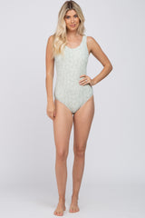 Mint Printed Ribbed Scoop Back One Piece Swimsuit