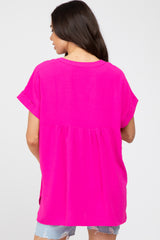 Fuchsia V-Neck Rolled Cuff Maternity Blouse