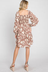 Taupe Floral Smocked Off Shoulder Dress