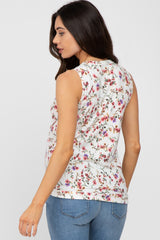 Ivory Floral Split Neck Maternity Tank Top