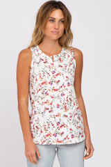 Ivory Floral Split Neck Maternity Tank Top