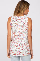 Ivory Floral Split Neck Tank Top