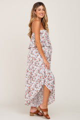 Ivory Floral Split Hem Strapless Maternity Jumpsuit